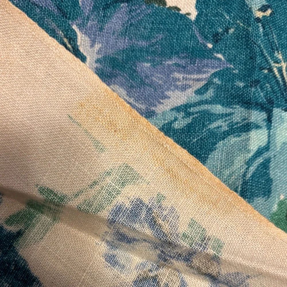 VTG Kirtland Vat Colored Screen Print Floral Fabric Blue Green 48x72 Scotchgard‎